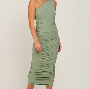 One-Shoulder Green Midi Dress